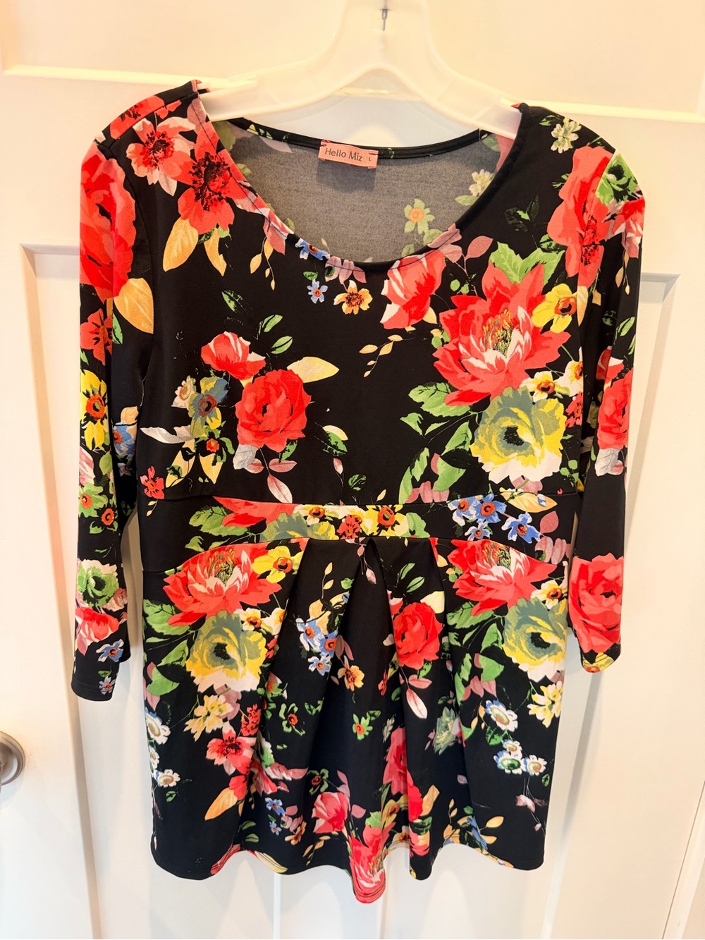 Hello Miz Black Floral Empire Waist Maternity Tunic Top Women’s Large